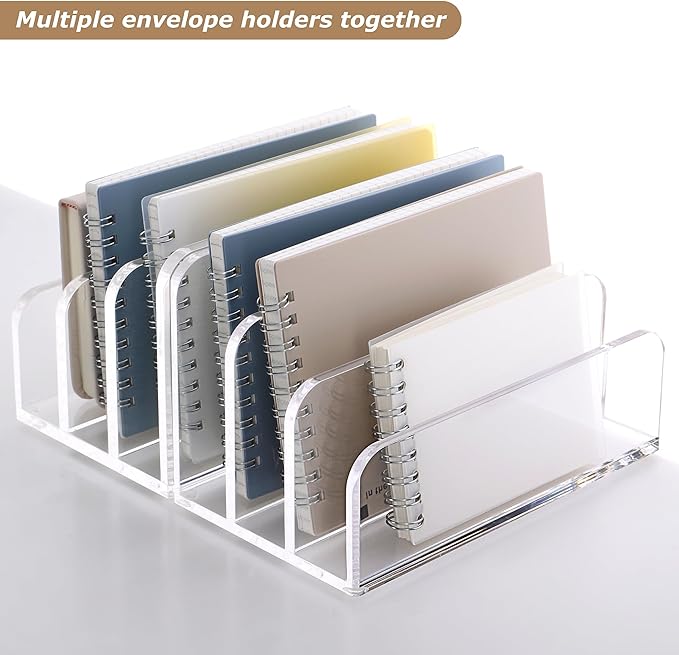 SANRUI Clear Mail Organizer Desk Sorter, Acrylic Letter File Holder 3-Slot | Laddered Office Document Mails Storage, Multifunction Letter Folder Racks Holders for Office,Home, School Desk Organization