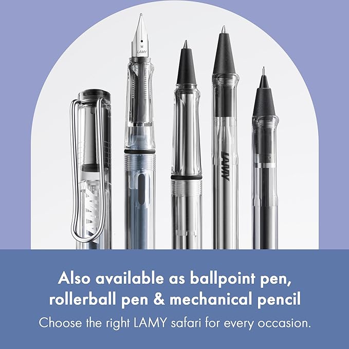 LAMY safari vista - Fountain Pen with ergonomic grip & polished steel nib in size M - ideal for any Writing & Calligraphy - including LAMY T 10 blue cartridge - Right-Handed