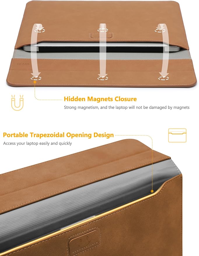 HYZUO 15 Inch Laptop Case Bag Sleeve with Stand for MacBook Air 15 M5 M4 A3241 M3 A3114 M2 A2941 2026-2023, 15" Surface Laptop 7/6/5/4/3, MacBook Pro 15 A1990 A1707 2019-2016, Brown