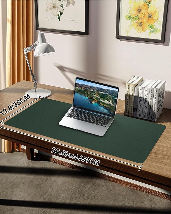 Leather Desk Pad Protector,Desk Cover mat,Office Desk mat,Laptop Mat for Desk, Non-Slip Desk Blotter,Waterproof Desk Writing Pad for Office/Home(23.6"x13.8",Dark Green)