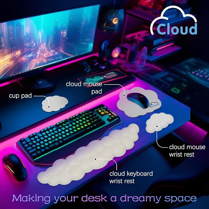 Cloud Wrist Rest Keyboard Palm Rest with Non-Slip Base for Computer Gaming Wrist Rest, YAMJUG Cloud Arm Rest Keyboard Wrist Pad White