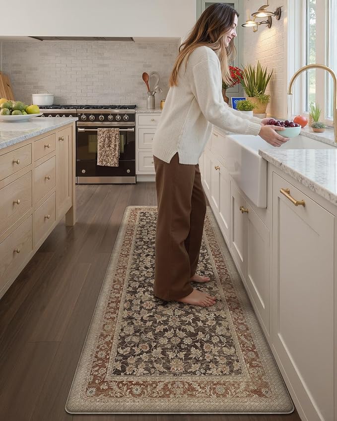Color&Geometry Kitchen Mat 60x150cm Faded Vintage Anti Fatigue, Light Taupe | 0.4in Cushion Standing Mat For Cooking/Working/Laundry, Boho Decor, Non Slip PVC Kitchen Rug, Oil/Water Proof, Anti Slip