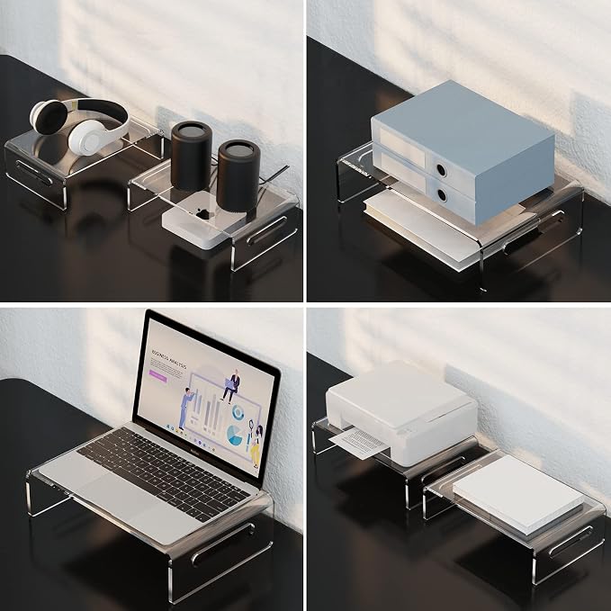 Zimilar 2 Pack Monitor Stand Riser, Acrylic Monitor Stand for Computer | Laptop, Printer, Notebook, Premium Clear Laptop Stand Acrylic Monitor Riser for Home Office, Monitor Stands for 2 Monitors