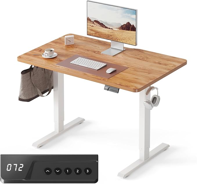 FEZIBO Electric Standing Desk Adjustable Height, 40 x 24 Inch Sit and Stand Desk, Home Office Desk, Ergonomic Workstation Computer Desk, Light Rustic