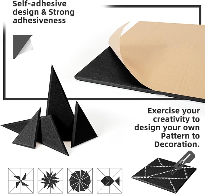 Art3dwallpanels 18 Pack Acoustic Panels 12" X 12" Soundproof Wall Panels Sound Dampening, 3D Self Adhesive Wall Decor Peel and Stick Absorbing Panels, Black