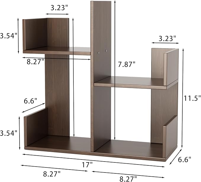 Modern 2-Tier Desk Bookshelf, Short Book Organizer, Display Shelf & Desktop Storage Rack, Space-Saving Desk Bookshelf for Books, Decor & Small Items, Brown