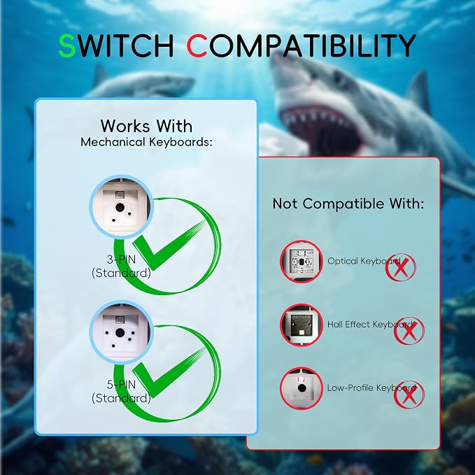 ZhouWang White Shark Keyboard Switch, Pre-Lubricated Dustproof Clicky Switch, Suitable for 3D-Printed Clickers and Gaming Mechanical Keyboards （36Pcs）