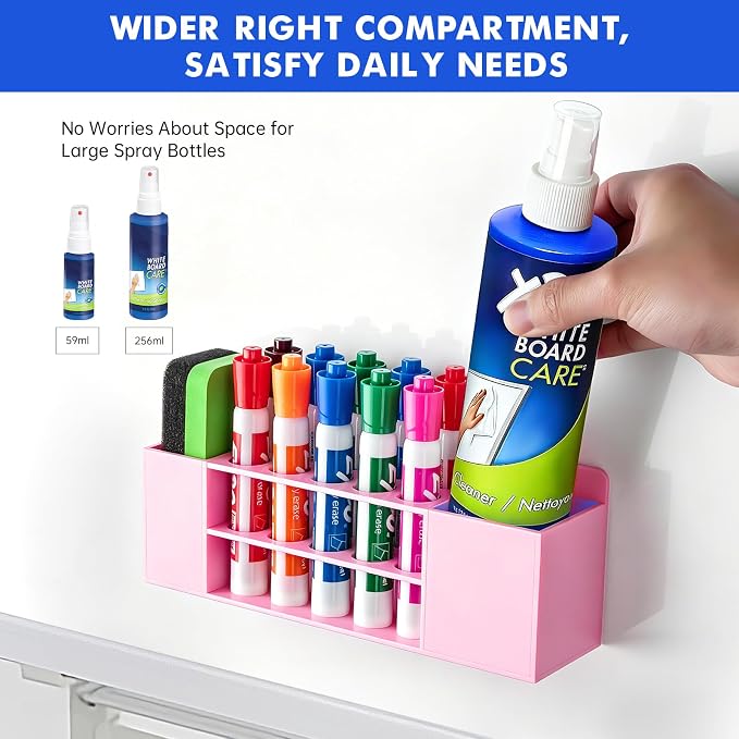Magnetic Dry Erase Marker Holder for Whiteboard, Wall Mount Pen Holder for Refrigerator, Clear Pencil Holder for Fridge, Strong Magnet Locker Organizer for Classroom(Pink)