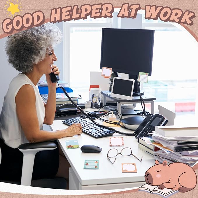 9 Pads Cute Sticky Notes Cartoon Self Stick Notepads 3x3 Inches Notes Adhesive Memo Pad Office Decor Gifts for Students School Teacher Office Meeting(Capybara)
