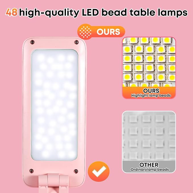 VAVOFO Cute Bunny Desk Lamp, Foldable LED Rechargeable Table Light, Eye-Caring Reading Lamp, 3 Color Modes & Dimmable, for Kids Girls Bedroom Study Dorm Room(Pink)