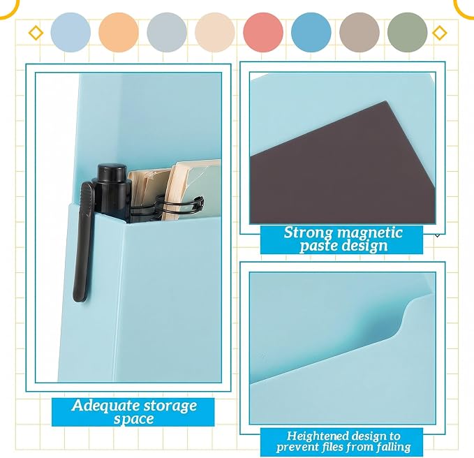 Gilprop 8 Pack Magnetic File Holder, 5"x7"x1.2" Magnetic Wall File Folders for Whiteboard, Hanging Classroom Organizer Storage, Refrigerator Magazine Holder for Mail Letters Paper Desk Office