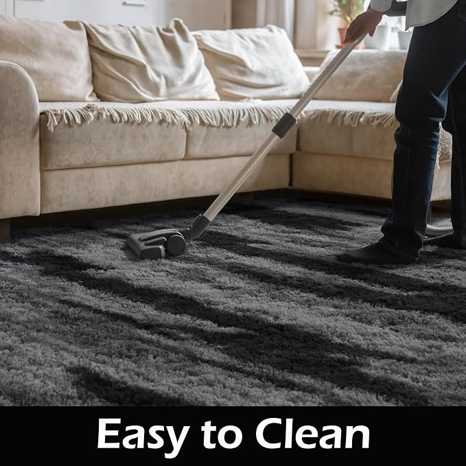 HOMORE 6x9 Area Rug for Living Room, Black and Grey Fluffy Furry Shaggy Rugs for Bedroom, Super Soft and Comfy Carpet for Kids Room, Cute Carpets for Nursery Girls Home Decor