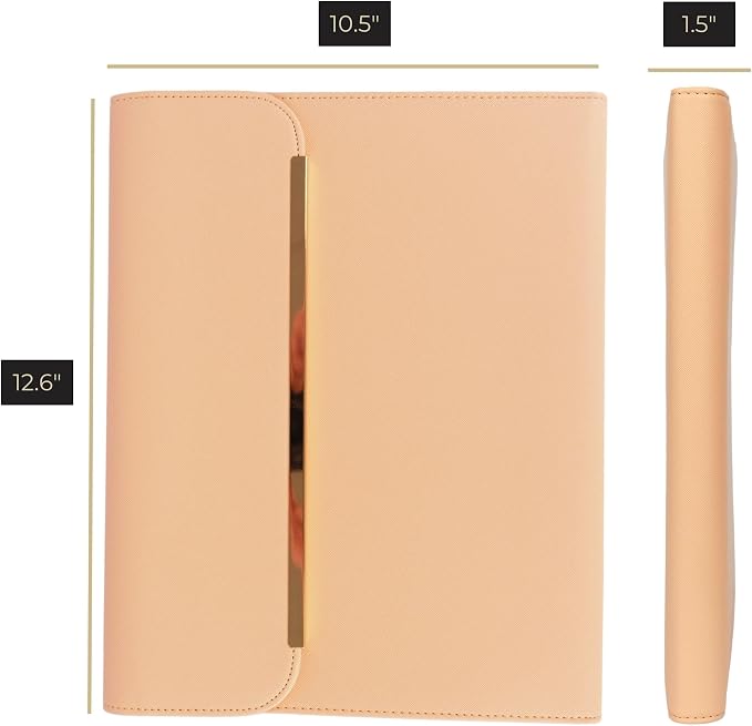 BLU MONACO | Peach Beige Vegan Leather Padfolio | Professional Portfolio Binder with Magnetic Closure and Gold Trim | 8.5 x 11 Business Organizer Case for Women