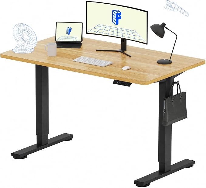 FLEXISPOT EN1 One-Piece Standing Desk, 48"x24" Seamless Desktop Electric Height Adjustable Desk for Home Office, Multi-Monitor Setups & Easy Assembly, Maple (Black Frame)