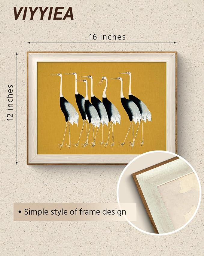 VIYYIEA Framed Wall Art for Living Room, Cranes Canvas Prints, Vintage Home Decor, Animals Painting Picture, Bathroom Wall Decor Gifts for Friends or Family - 16L x 12W