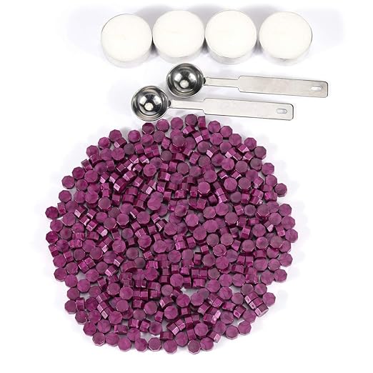 Yoption 360 Pcs Purplish Red Sealing Wax Beads Set for Wax Seal Stamp with Candles and Melting Spoon