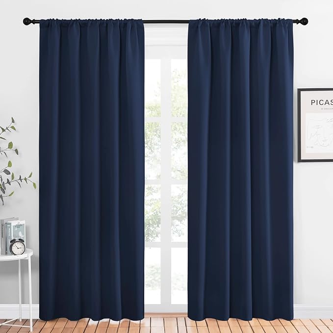 NICETOWN Blackout Curtain Panels for Living Room, Navy, 2 Panels, W52 inches x L84 inches, Energy Efficient & Noise Reducing Thermal Insulated Rod Pocket Blackout Drapes/Draperies for Window