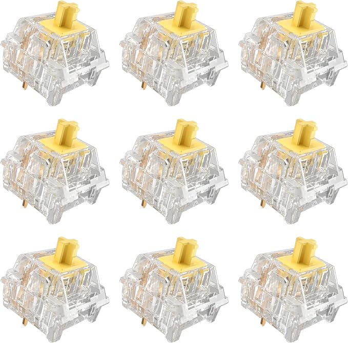 Zhouwang Crystal Yellow Switches, 3-Pin Pre-Lubricated Linear Switches, Dustproof and Waterproof for Mechanical Keyboards. (108Pcs)