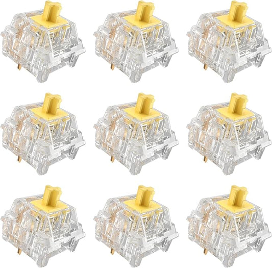 Zhouwang Crystal Yellow Switches, 3-Pin Pre-Lubricated Linear Switches, Dustproof and Waterproof for Mechanical Keyboards. (108Pcs)