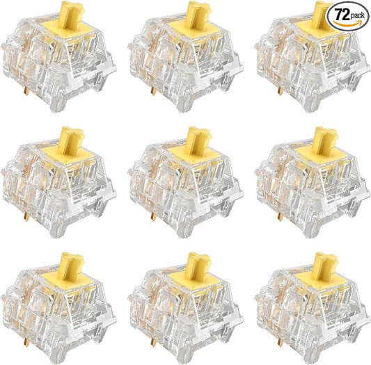 Zhouwang Crystal Yellow Switches, 3-Pin Pre-Lubricated Linear Switches, Dustproof and Waterproof for Mechanical Keyboards. (72Pcs)