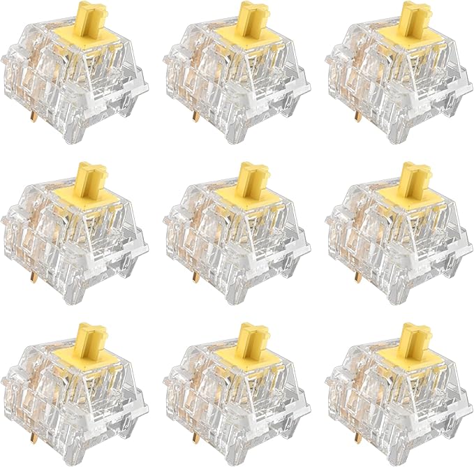 Zhouwang Crystal Yellow Switches, 3-Pin Pre-Lubricated Linear Switches, Dustproof and Waterproof for Mechanical Keyboards. (90Pcs)