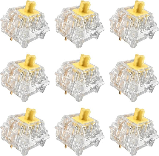Zhouwang Crystal Yellow Switches, 3-Pin Pre-Lubricated Linear Switches, Dustproof and Waterproof for Mechanical Keyboards. (90Pcs)