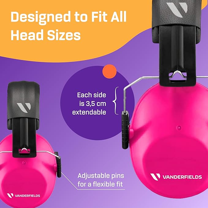 Vanderfields - Hearing Protection Ear Muffs - Over 33 dB (2K Hz) Broad Noise Cancelling Sound Reduction - Adults & Teens