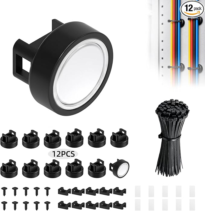 Magnetic Zip Tie Mount, 12 PCS Magnetic Wire Holders, 25 LBS Cable Tie Mount Kit with Adhesive Pads, Screws and Zip Ties for Home, Garage, Office, Workshop, RV and Marine Cable Management