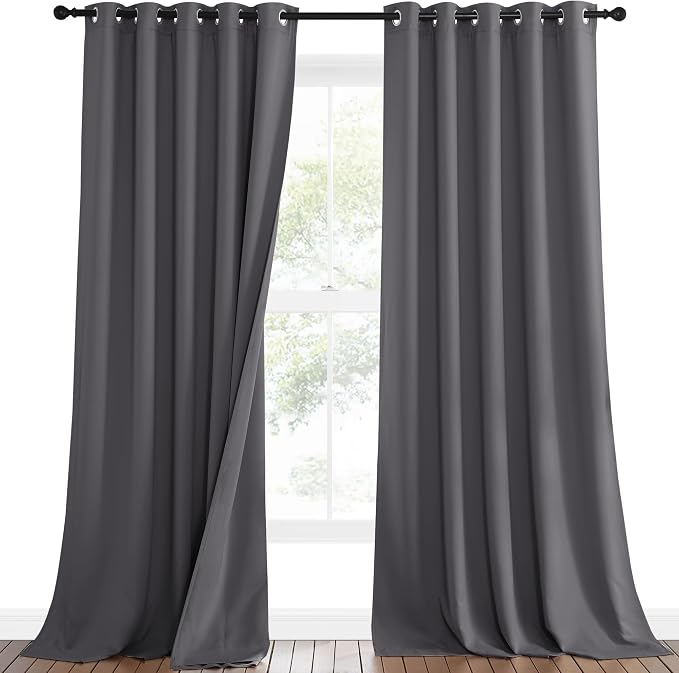 NICETOWN Noise Insulation Curtain Panels, Pair of Energy Smart & 100% Blackout Echo of Sounds Reducing Drapes for Dining Room Window, Thermal Guest Room Lined Window Dressing(Gray, 62 x 95 inch)