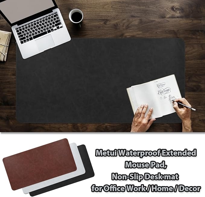 Leather Desk pad for Computer and laptops, Ideal for Gaming and Office use, Large Mouse pad and Keyboard mat,Desk mat Special for man. A complimentary Wrist pad and Phone Stand (Black, 39.37"*17.7")