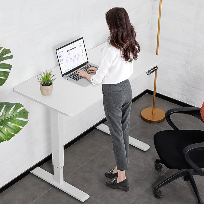 farexon 48 x 24 inch Standing Desk Electric Adjustable Height with Charging Station,USB Outlets, Stand up Desk with Wheels, Preset Heights Home Office Gaming Computer Workstations Table(White)