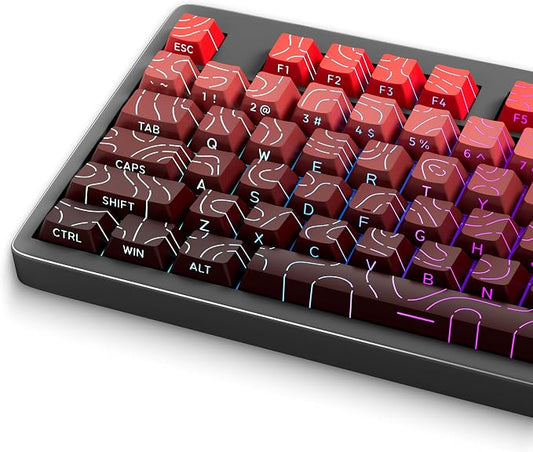 133 Aesthetic Topographic PBT Keycaps, No Tearing, Never Fade & Non-Slip, Modern RGB Backlit Red-to-Black Gradient Keycaps for Mechanical Keyboard - Ergonomic (Doubleshot, Fit for All MX Layout)