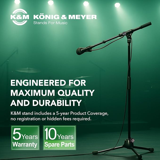 K&M König & Meyer 21090.500.55 Tripod Microphone Stands | Adjustable Telescoping 2-Piece Boom Arm | Professional Grade | Heavy Duty with Folding Leg Base | German Made | 2 Pack | Black