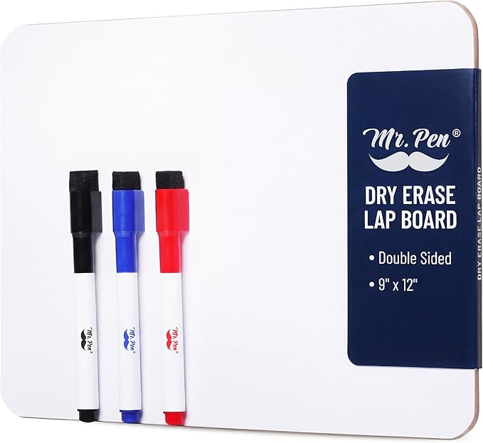 Mr. Pen- Small Dry Erase Lapboard, 9x12 Inches, 3 Markers | Double Sided Mini Dry Erase Board for Kids, Small Whiteboard Portable for Kids, Students and Classroom Use