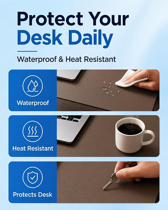 Aothia Dual-Sided Desk Mat - Leather & Cork Desk Protector, Large Mouse Pad & Writing Pad for Office/Home, Coffee (25.6"x13.7")