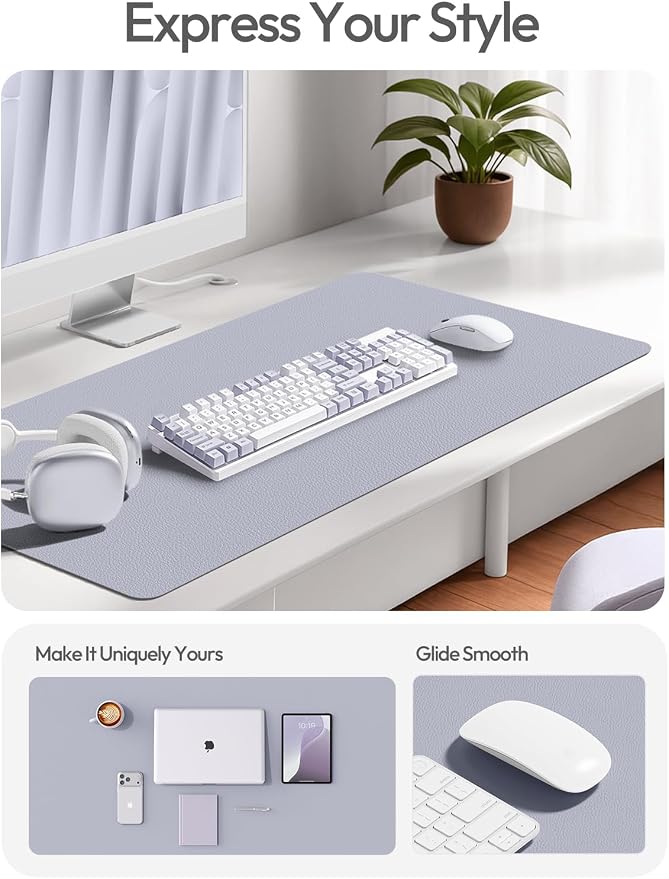 YSAGi Leather Desk Pad Protector, Office Desk Mat, Large Mouse Pad, Non-Slip PU Leather Desk Blotter, Laptop Desk Pad, Waterproof Desk Writing Pad for Office and Home (Soft Lavender, 31.5" x 15.8")