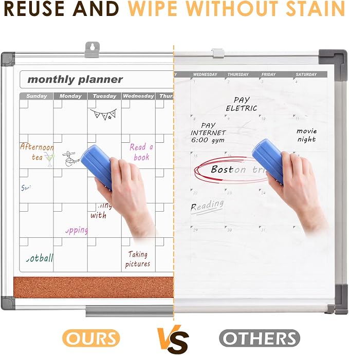 MAKELLO Dry Erase Calendar for Wall 36" x 24", Large Calendar Whiteboard with Cork Board for Office, Home, School, Family, Kitchen and Bedroom, 3' x 2' | 3' x 2', Magnetic, Cork Board, Wall Mount, Pin Board, Large Calendar Whiteboard for Wall, Home, Fa...