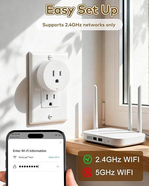 NineLeaf Smart Plug, WiFi Smart Plugs Work with Alexa and Google Home via Tuya, Wireless Outlet Timer with APP Remote Control, 2.4GHz Wi-Fi Only, No Hub Required, TUV FCC Listed (5 outlets+2 switches)