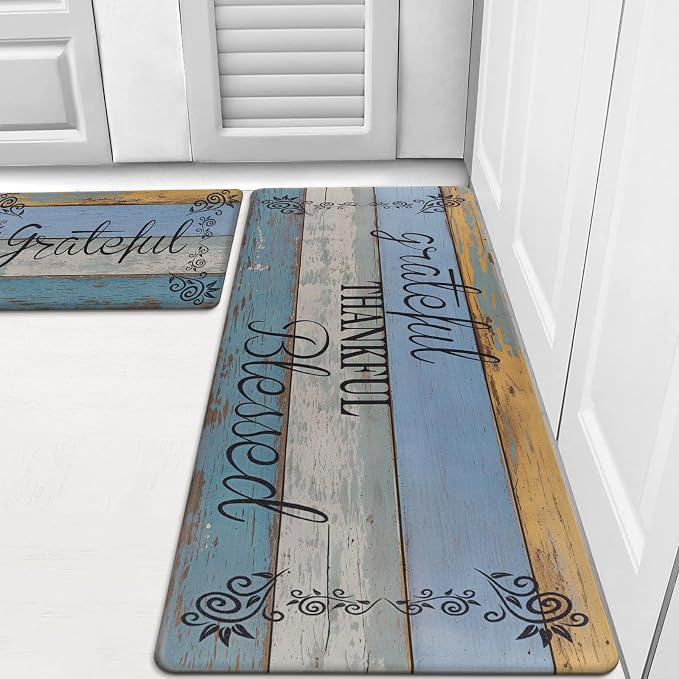 HEBE Anti Fatigue Kitchen Rugs Set of 2, Non Slip Cushioned Kitchen Mats for Floor, Waterproof Farmhouse Kitchen Carpet Set Comfort Standing Desk Mat for Sink,Office,Laundry