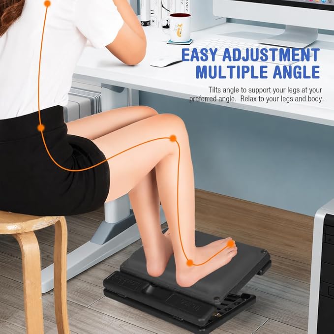 Foot Rest for Under Desk at Work 4-Level Height Adjustable, Lengthen Ergonomic Foldable Footrest for Office, Gaming,Computer, Soft & Removable Pad Desk Foot Stool for All Seasons (Gray Plus)