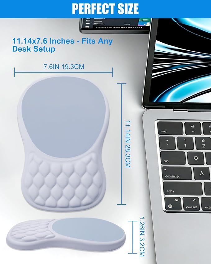 Ergonomic Mouse Pad with Wrist Rest, Slope Design Memory Foam Support, Smooth Lycra Surface, Non-Slip PU Base, Comfortable Mouse Mat for Office, Home, Computer Desk