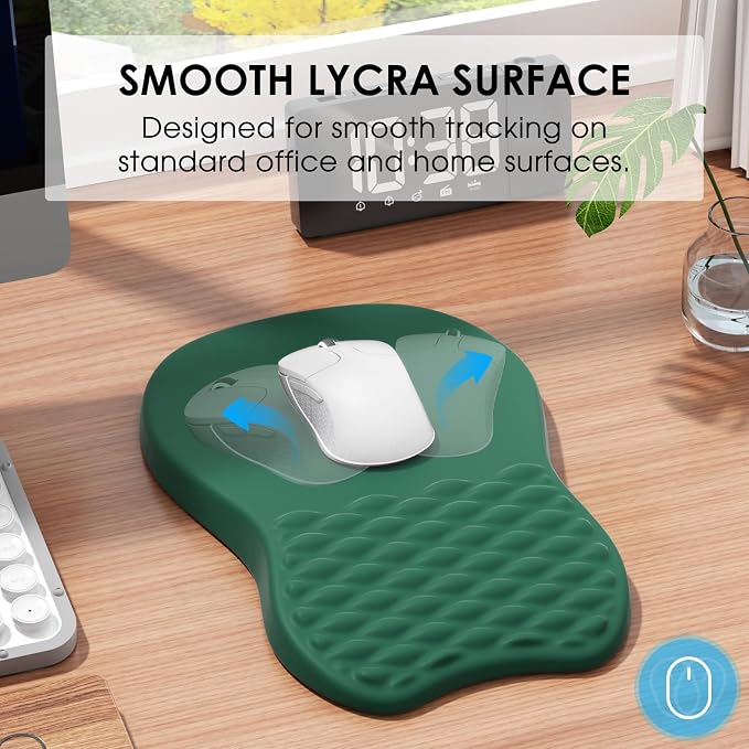 MROCO Ergonomic Mouse Pad with Wrist Support, 11.8 x 7.8 in, Forest Green | Memory Foam Wrist Rest Mouse Pad, Non-Slip Base, Smooth Lycra Surface for Office & Home, Comfortable Wrist Support