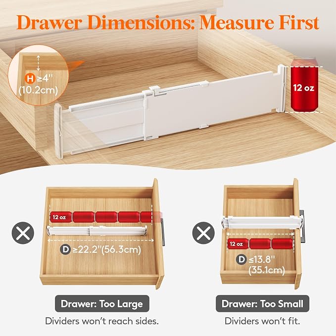 Lifewit 9 Pack Drawer Dividers for Clothes, 4" High 13.8"-22.2" Expandable Dresser Drawer Organizers, Adjustable White Plastic Separators for Kitchen, Cabinet, Nursery, Socks & Underwear Storage