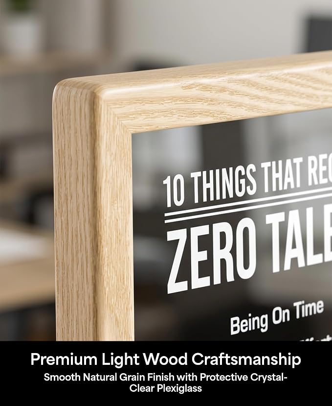 10 Things That Require Zero Talent Motivational Wall Decor, 8x10 Natural Framed Office Wall Art Print, Inspirational Leadership Quote Poster for Work, Gym, Classroom and Team Building