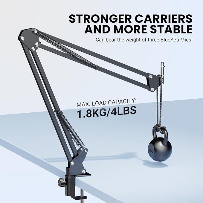 Microphone Arm Stand,Heavy Duty Adjustable Suspension Boom Scissor Microphone Stand with Clamp Clip & 3/8" to 5/8" Adapter and Cable Ties for Podcast, Streaming, Gaming, Recording