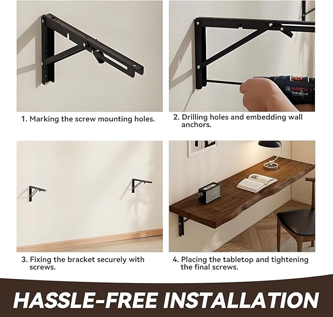 Wall-Mounted Floating Drop Leaf Table - Space-Saving Wood Folding Desk with Brackets | Support Up to 330 Pounds Compact Wall Desk Workbench for Small Spaces Home Office Study