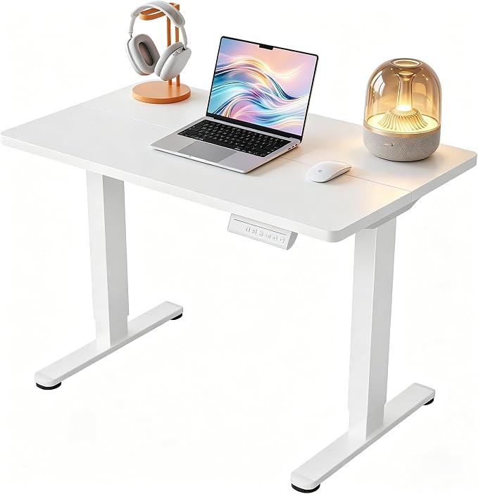 Electric Standing Desk, 32" x 24" Adjustable Height Sit Stand Desk, Small Space Workstation, Compact Computer Desk for Home Office, Stable Steel Frame (White)