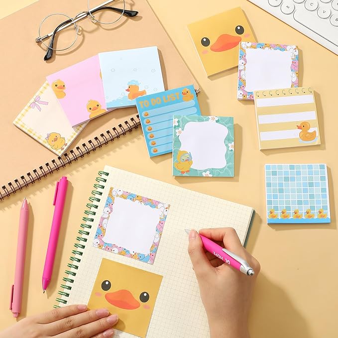 9 Pads Duck Sticky Notes 3x3 Inch Cute Self Stick Notepads Notes Adhesive Memo Pad Office Decor Gifts for Students School Teacher Meeting Office Supplies