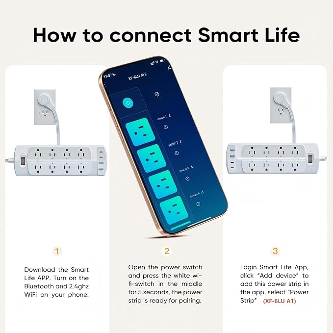 2 Prong Smart Power Strip, Yozisital 2 Prong to 3 Prong Outlet Adapter, 5FT Flat Plug Extension Cord with 8 Outlets 4 USB Ports for Home Office.