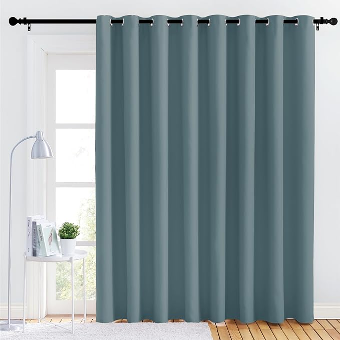 NICETOWN Bedroom Blackout Curtain Panel - (120 inches by 90 inch, Greyish Blue, 1 PC) Energy Saving Thermal Insulated Grommet Blackout Drapery for Patio, Room Divider Curtain